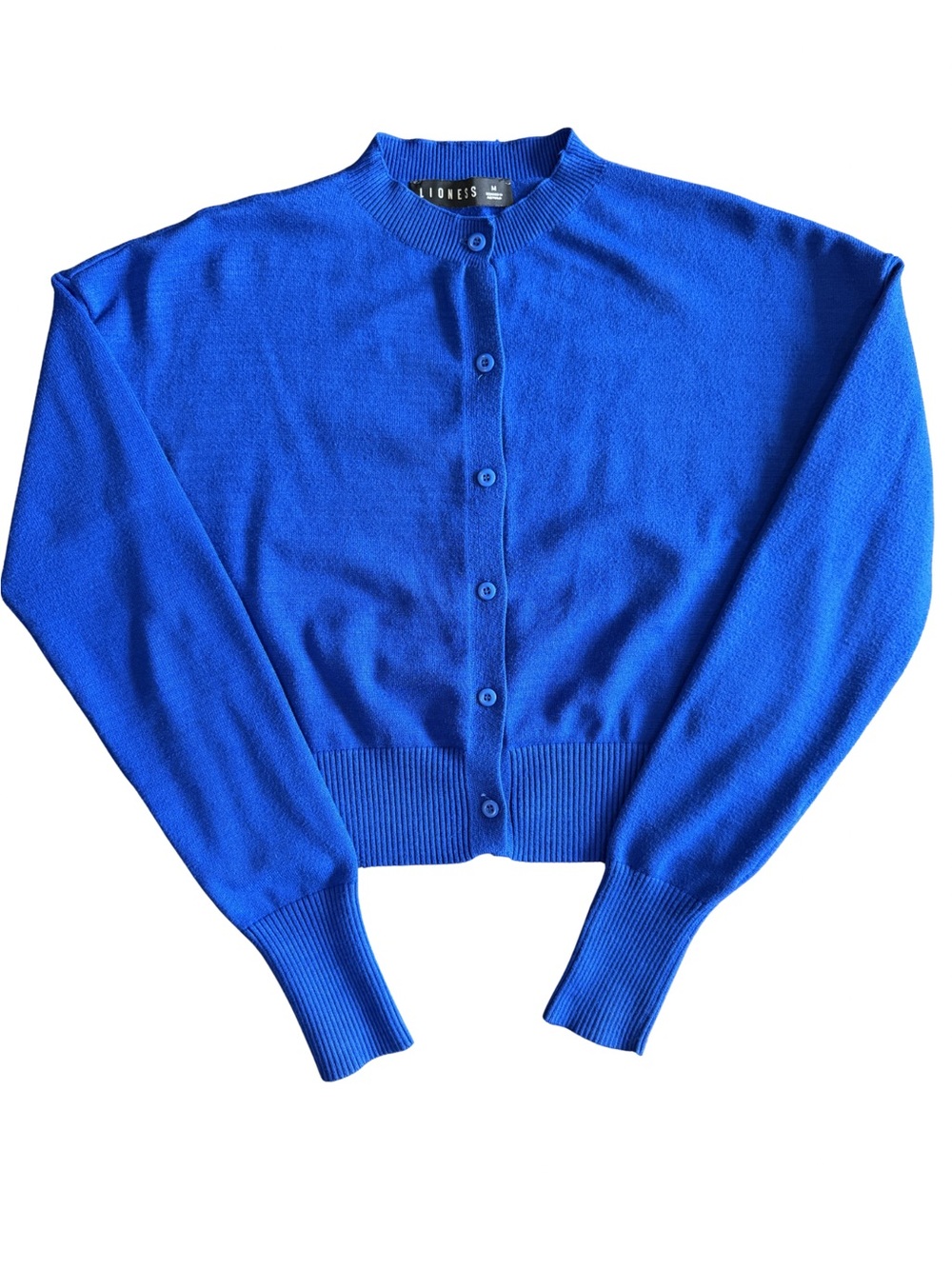 Lioness Head in the Clouds Cardigan Medium Jewel Blue Crew Neck